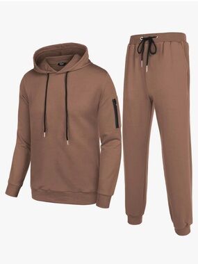 Men's Brown Hooded Sweatshirt & Jogger Set Sz XL